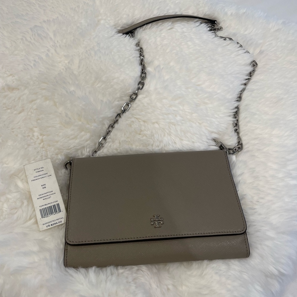 NWT Tory Burch Robinson Chain Wallet - French Gray